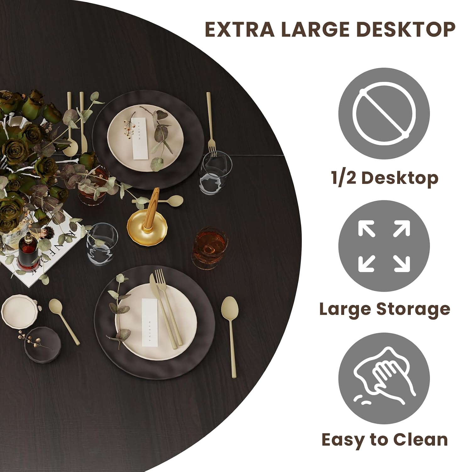 47" Round Dining Table with Hidden 2-Tier Storage Cabinet | Seats 4–6 | Mid-Century Modern Pedestal Base | Space-Saving Kitchen Table for Small Spaces, Black