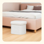 PINPLUS Storage Ottoman Boulce Tufted Oval Small Ottomans Bench Foot Rest with Storage, 16.1"x12.2"x12.2" (White)