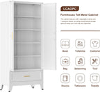 LCAOPC 71" Tall Metal Pantry Storage Cabinet with Drawer and Adjustable Shelves, Freestanding Kitchen Cupboard Storage Cabinet for Kitchen,Dining Room, Living Room, White