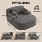 Oversized Chaise Lounge Chair Indoor, Couch Cloud Chair with 3 Comfy Pillows, Corduroy High-Density Foam Reading Chair, Wide Arms Bed Sleeper Sofa for Living Room Bedroom Relaxing