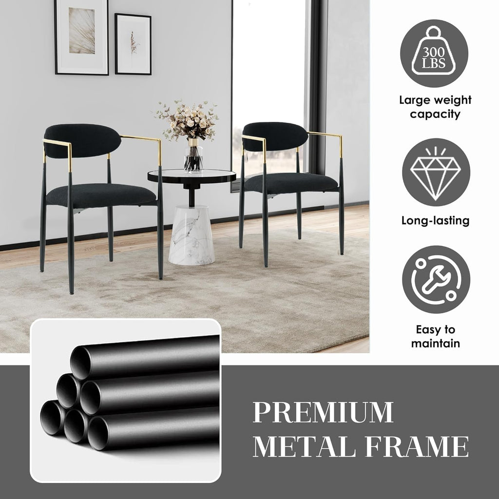 Baysitone Dining Chairs Set of 4 Mid-Century Modern Upholstered Boucle Dining Room Chairs Open Back Curved Backrest Black Metal Legs Gold Armchairs for Kitchen Living Room, Black(Only Chairs)