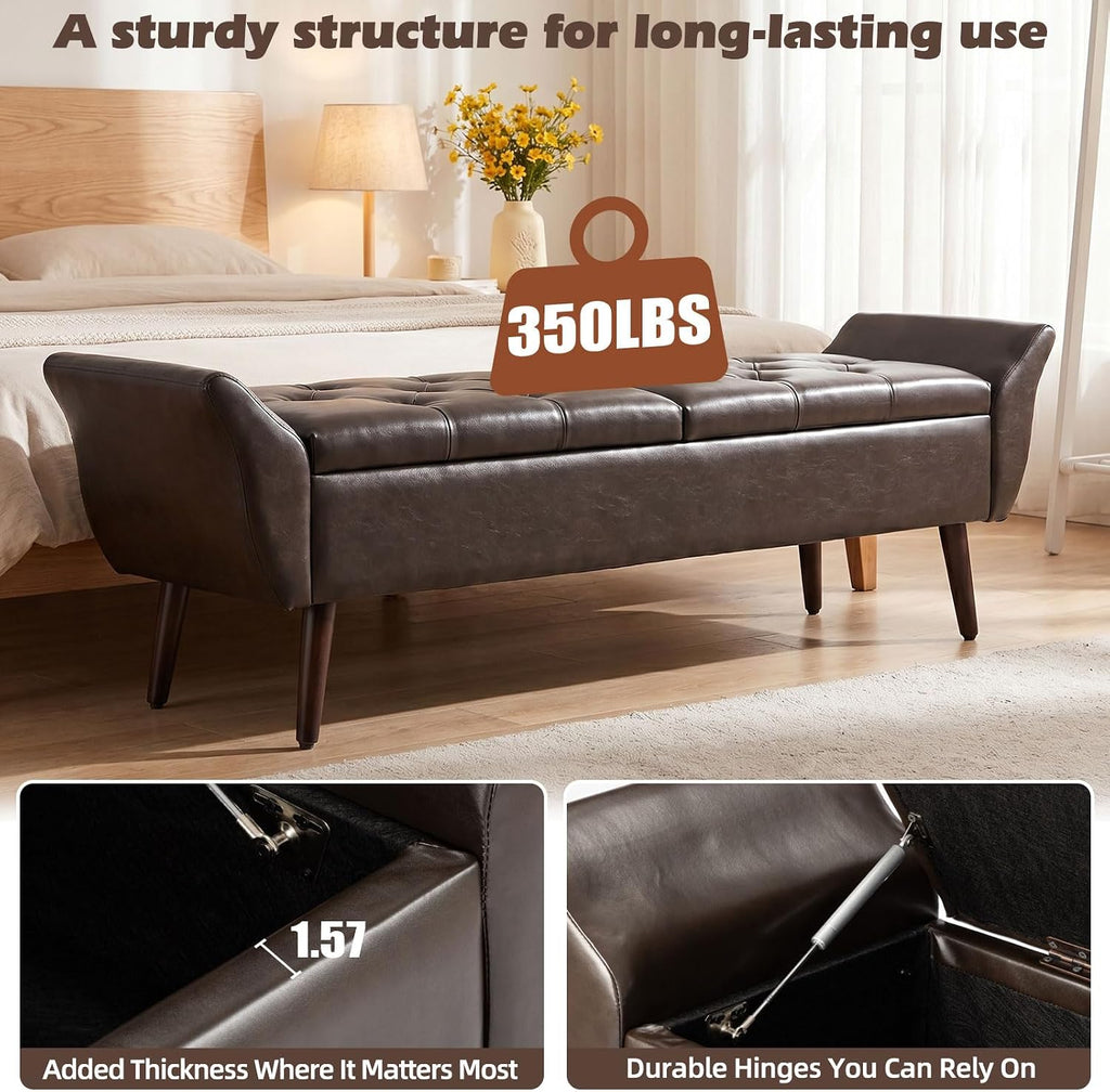 ZZW Storage Ottoman Bench 64’’Length 65L Faux Leather End of King Bed Bench