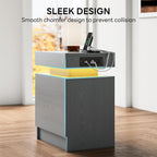 LIKIMIO Nightstand with Charging Station LED Light and 2 Drawers Grey | charging station; LED light; 2 smooth glide drawers; 13.8 D x 18.9 W x 23.6 H in; Grey wood grain