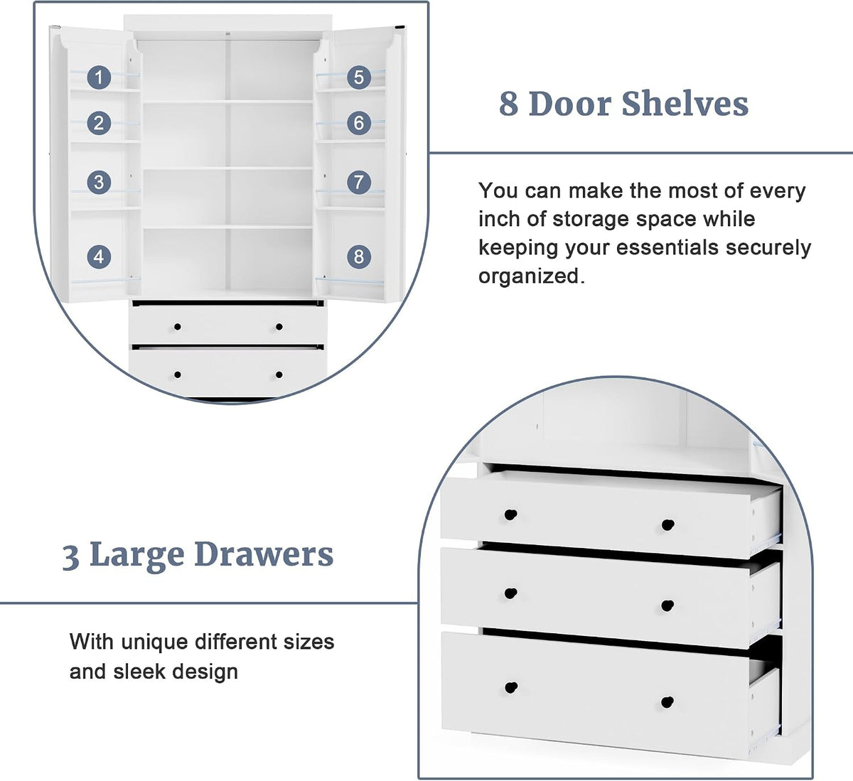 Merax 77” Pantry Cabinet, Kitchen Pantry Storage Cabinet with Drawers, Doors and Adjustable Shelves,Freestanding Buffet Cupboards Sideboard for Living Room and Dinning Room, White