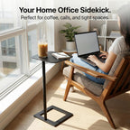 Stable C Table End Table, 23.4" Tall C Shaped Side Table that Slides Under Sofa, Slim Under Couch Table, Modern Industrial Coffee Tray Table for Living Room Bedroom (Medium, Black)