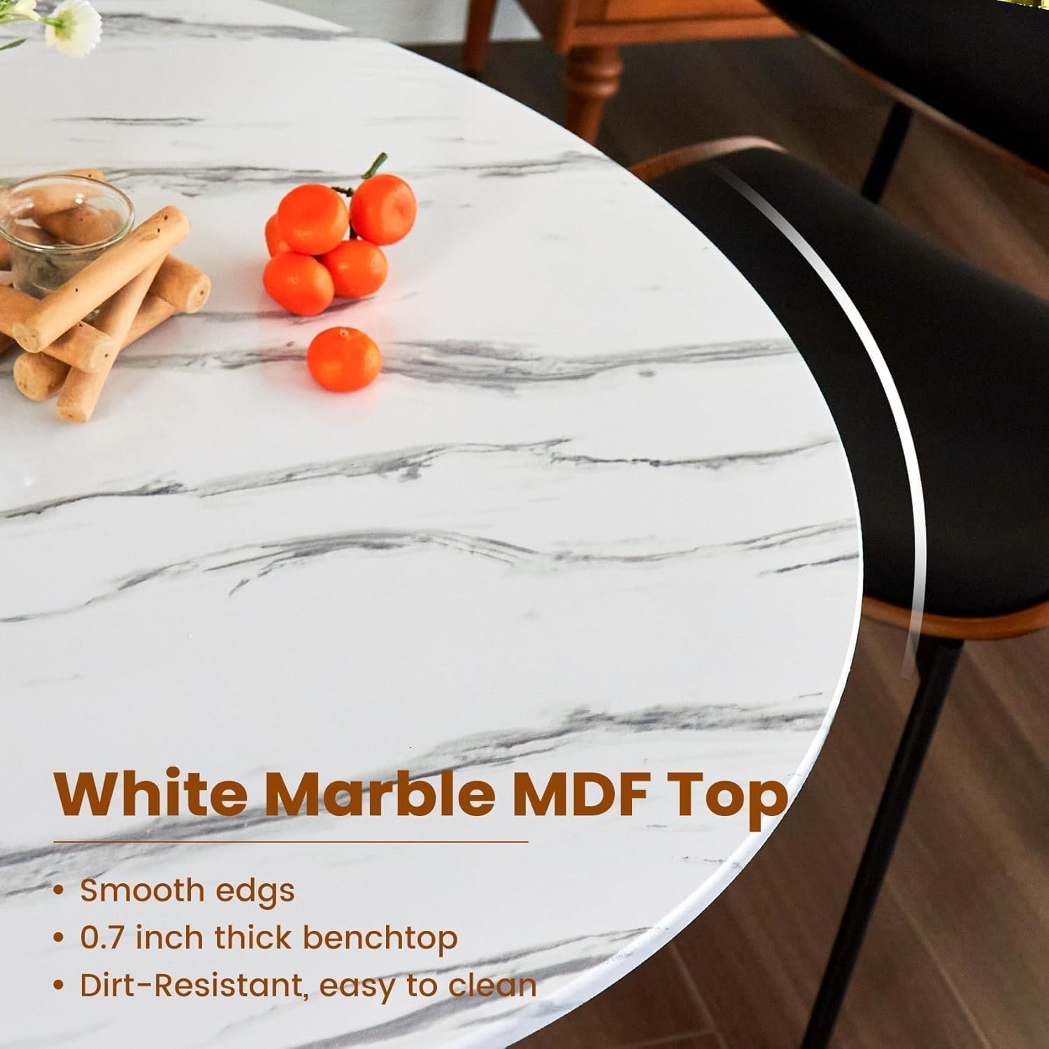 Round Dining Tulip Table for 4, Mid-Century Modern Table with Sturdy Metal Pedestal for Kitchen, Bistro, Cafe, Leisure (Faux Marble White, 31.5 INCH)