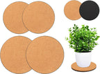 4 Pieces 2 Sizes Cork Plant Coasters, 4/6 Inch Cork Plant Mats, Cork Coaster for Planters, Plant Coasters for House Plants Indoors (Nude & Black)