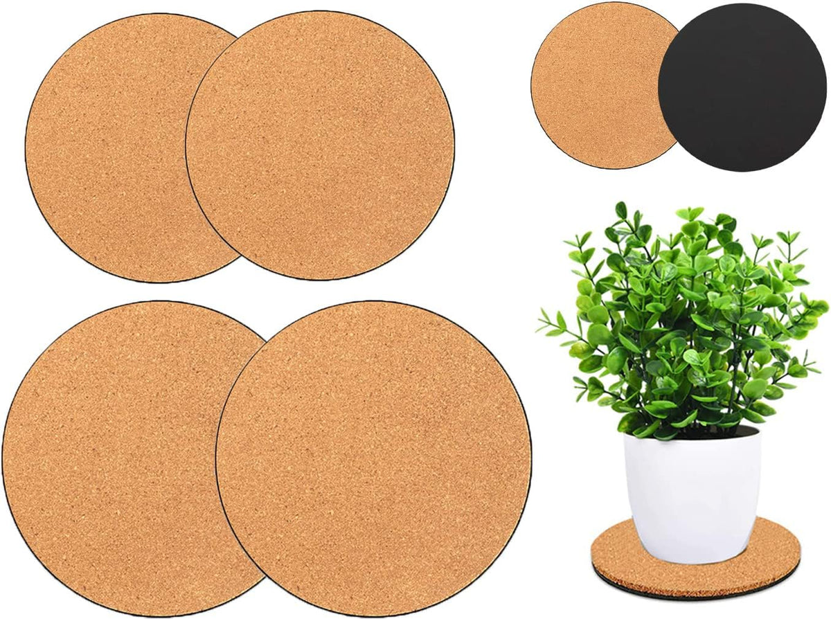 4 Pieces 2 Sizes Cork Plant Coasters, 4/6 Inch Cork Plant Mats, Cork Coaster for Planters, Plant Coasters for House Plants Indoors (Nude & Black)