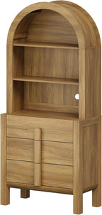 WAMPAT 71" Tall Arched Kitchen Pantry Cabinet with 3 Drawers,5 Tiers Modern Farmhouse Bookcase with Doors, Open Shelf Storage Organizer, Wood Display Bookcase for Kitchen, Dining Room, Walnut, 1 PC