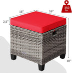RELAX4LIFE 2-Piece Patio Rattan Ottomans - Outdoor Wicker Furniture w/ 2 Footrest Stools, Comfortable Cushions & Steel Metal Frame, All-Weather Patio Set for Backyard,Garden (Red)