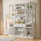 Timechee 78.7" Kitchen Pantry Storage Cabinet, Cupboard with Drawers and Wine Rack,Tall Food Pantry Cabinets with Tempered Glass Doors & Adjustable Shelves,Hutch Cabinet with Storage for Kithen,White