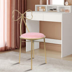 Velvet Vanity Chairs, Metal Cute Butterfly Stool Chair Dresser Makeup Chairs Stool with Pink Velvet Cushion and Bow Knot Backrest for Girl Bedroom, Living Room (Light Pink)