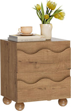 Anbuy Scalloped Nightstand for Bedroom with 2 Drawers, Modern Night Stand with Hidden Handle, Wooden End Table, Fluted Wood Bedside Table for Living Room, Natural Oak