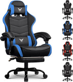 GTPLAYER Gaming Chair with Footrest, Video Game Chairs Racing Style PC Game Chairs 350lbs for Adults - Padded High Back Ergonomic Reclining Silla Gamer, Linkage Armrest, Blue