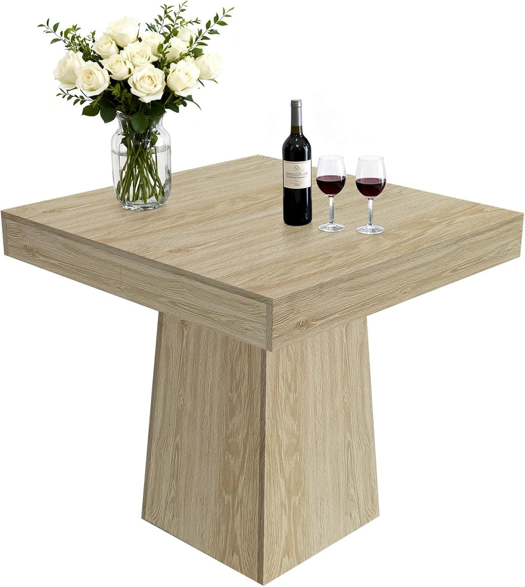 Space-Saving Square Dining Table for 4 – Modern Farmhouse Style with Wooden Pedestal Base – 31.5" Compact Table Ideal for Dining Room, Living Room, Apartment – Natural Wood Color YS042 Matte Surface