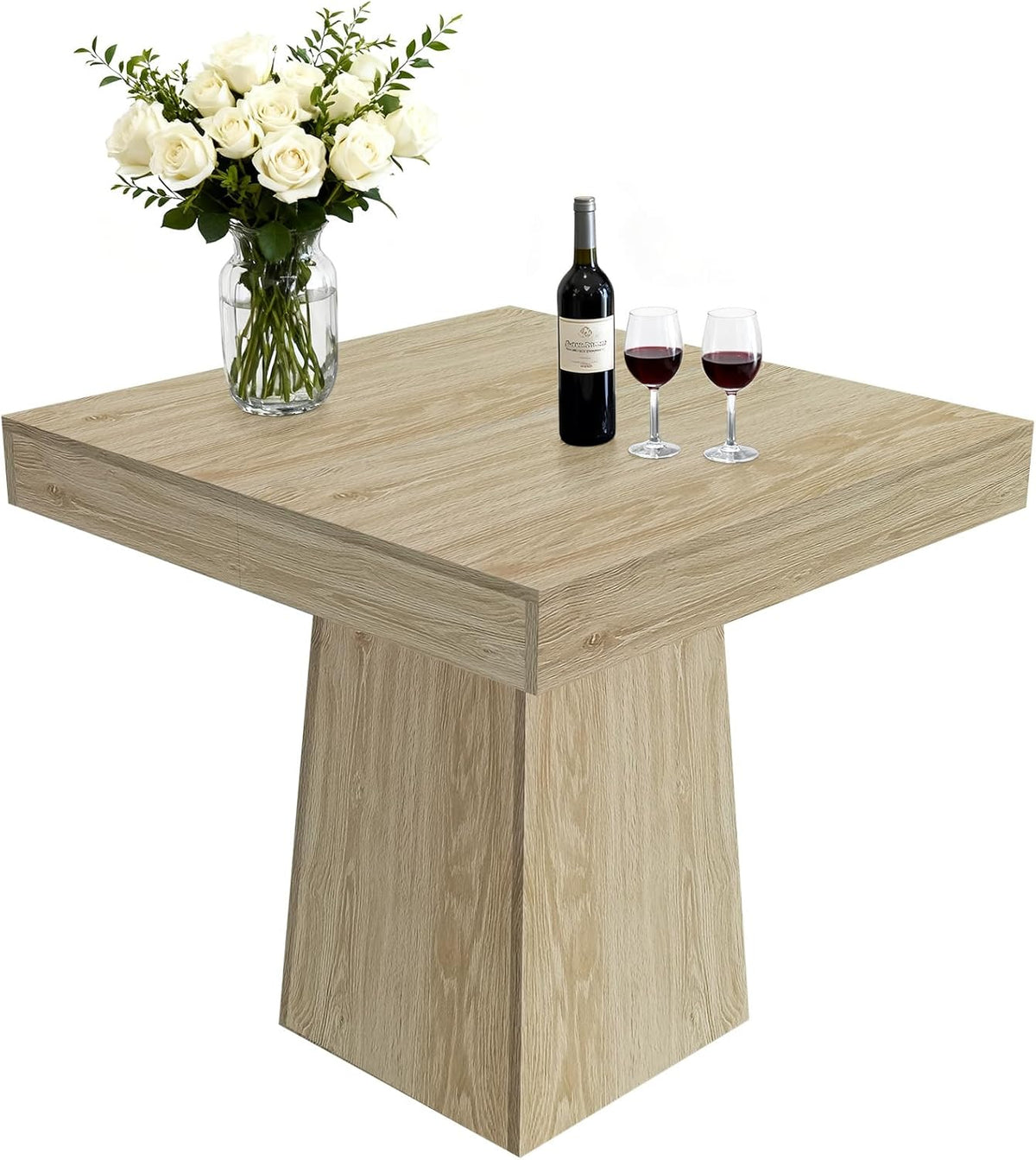 Space-Saving Square Dining Table for 4 – Modern Farmhouse Style with Wooden Pedestal Base – 31.5" Compact Table Ideal for Dining Room, Living Room, Apartment – Natural Wood Color YS042 Matte Surface