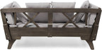 Christopher Knight Home Gary Patio Convertible Couch, Wooden Outdoor Daybed, 3-Seater Acacia Wood Patio Furniture Lounge Sofa for Backyard/Poolside/Garden, Back Pillow+Removable Cushion, Grey