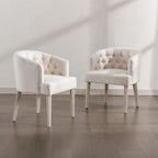HEAH-YO Modern Dining Chairs Set of 4, Tufted Dining Room Chairs with Barrel Backrests, Upholstered Linen Kitchen Chair for Dining Room, White