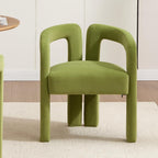 Modern Velvet Dining Chairs Set of 1, Mid Century Modern Upholstered Accent Chair with Curved Backrest and Armrests, Round Thick Cushion Kitchen Chair with Metal Legs (1pcs Velvet Green)