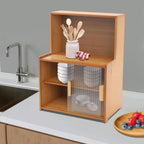 Kitchen Storage Cabinet with Sliding Doors, Bamboo Kitchen Pantry Sideboard, Adjustable Shelf Height, Semi-Clear Glass, for Spice Jars, Kitchen Utensils, Cups, Props, 17.7"x11"x24" (Tawny)