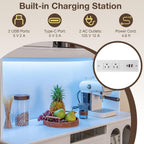 LOKO 73'' Kitchen Pantry Storage Cabinet, Freestanding Buffet Cabinet with LED Lights & Power Outlets, Kitchen Hutch with Microwave Stand, Adjustable Shelves, Doors and Drawers, for Dining Room, White