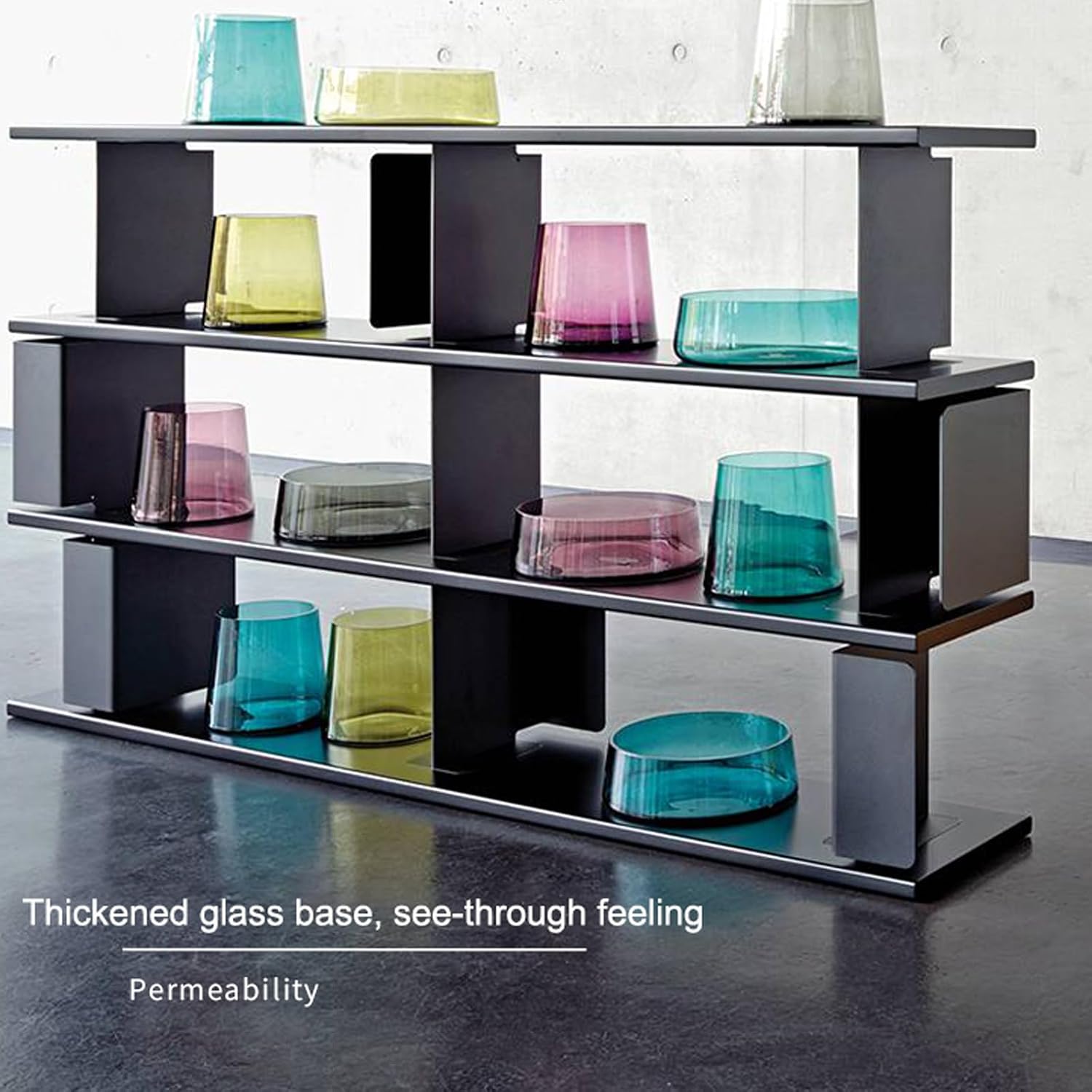 Small Glass Side Table for Living Room – Modern Round End Table with Hand-Blown Glass Base, Tempered Glass Top, Carbon Steel Frame – Accent Table for Bedroom Sofa Couch