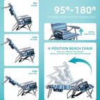 Yestomo Beach Chairs for Adults Heavy Duty, Compact Portable Lay Flat Folding Chair with Backpack Straps and Large Cooler Pouch, Support to 350LBS (2 Pack Stripes_Blue&Cyan)