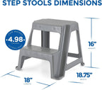 Gracious Living 16-Inch Tall Plastic 2-Step Stool, Gray, 4 Pack | Portable Dual Step Ladder Foot Stool for Kitchen, Bathroom, Bedroom & Garage