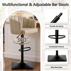 Swivel Bar Stools Set of 2: 24.8" to 32.7" Height Adjustable PU Upholstered Barstools for Counter Kitchen Island Tall Metal Bar Stool Black & Beige