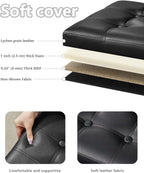 Bsketa Storage Ottoman Bench, 17" Folding Leather Foot Rest,Black 2 Pack | Ottoman with Storage, Thicker Foam Padded Seat, Living Room, Dorm, Bedroom, Load 330 lbs, Easy to install, 17x13x13in