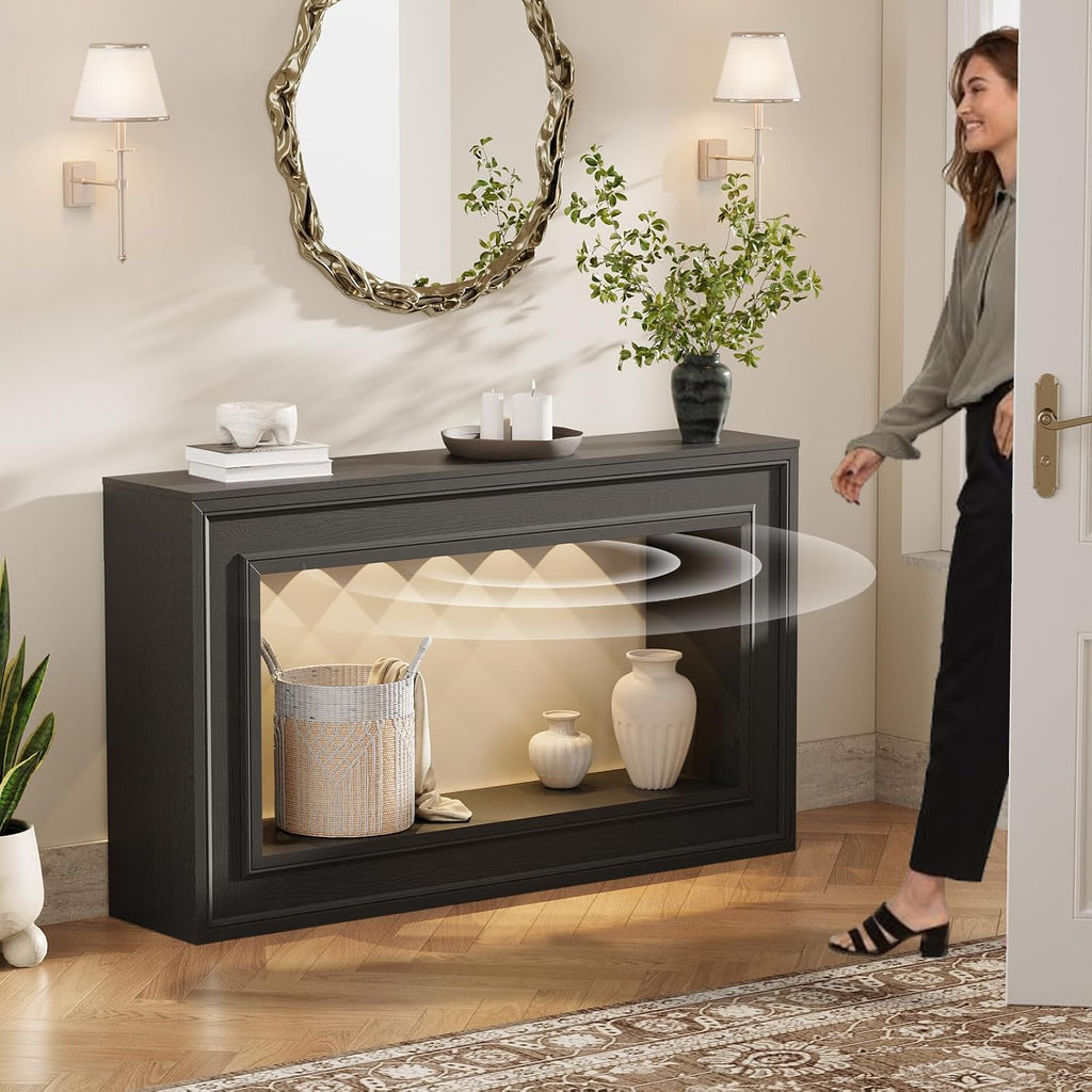 Rresyet 55" Long Console Tables with LED Lights, Narrow Console Tables for Entryway, 2-Tier Table Behind The Sofa, Modern Hallway Accent Table for Living Rooms, Corridors, and Foyers (Black)