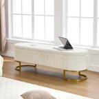 Storage Ottoman Bench, 63" Velvet End of Bed Bench Bedroom Bench King Size with Golden Metal Legs, Upholstered Storage Bench for Bedroom Living Room Entryway and Window, Beige