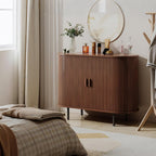 Buffet Sideboard Cabinet with Fluted Sliding Door, 40" Storage Console Table with Adjustable Shelf for Kitchen, Entryway, or Living Room, Modern Accent Coffee Bar, Walnut