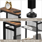 Small Side Table for Small Space, 3-Tier Narrow End Table with Magazine Holder,Slim Nightstand, Skinny Snack Couch Table in Living Room, Bedroom Study and Balcony (Rustic Brown &Black)
