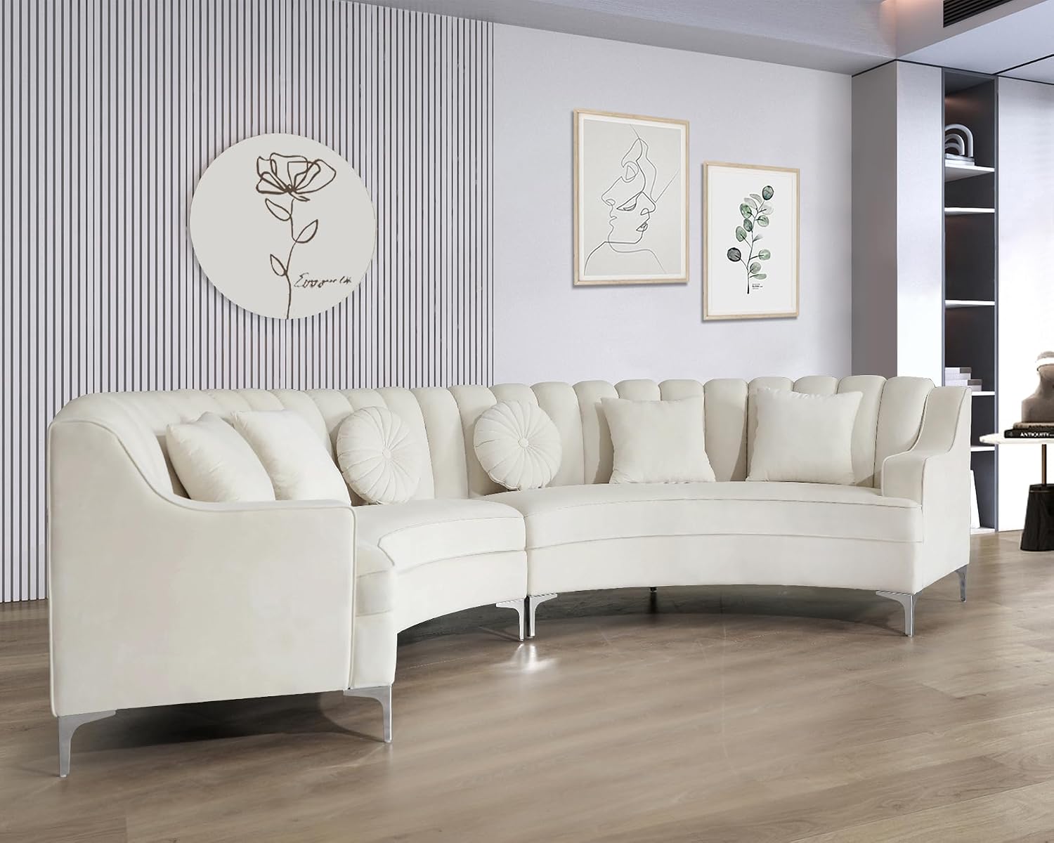Legend Vansen Semicircle Modular Curved Velvet Sectional Sofa,141.34”Oversized Arc Sofa,Modern Cloud-Like Deep Seat Couch for Living Room Apartment Office Conference Space (2, Cream)