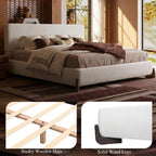Kenhome Queen Size Boucle Cloud Bed Frame, White Upholstered Platform Bed with Soft Headboard, Solid Wood Legs, No Box Spring Required, Easy Assembly (Beige, Queen (U.S. Standard))
