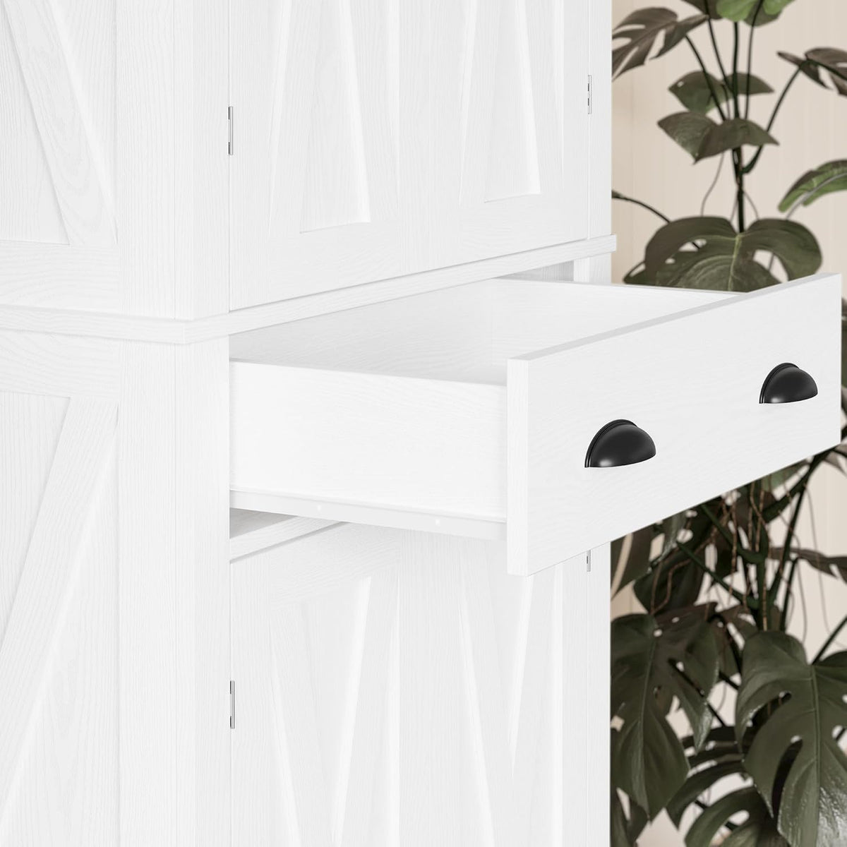 IRONCK Kitchen Pantry Storage Cabinet 72.6" H x 24" W, White | Freestanding Storage Cabinet with Barn Doors, Drawer, 4 Adjustable Shelves, Tall Snack Food Cabinet for Dining Room