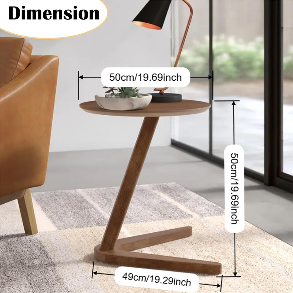 YUNMUAIR-C-Shaped Solid Wood End Table,Small Round Side Table for Couch,Space-Saving Sofa Table Slide Under Couch for TV Dinner, Laptop Side Over Wood Table for Living Room Bedroom