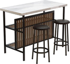 Recaceik 3 Piece Pub Set, Rectangular 2 Bar Stools, Faux Marble Dining Room Set of 2, Modern Counter Height Table with Storage, Kitchen Island with Seating, White