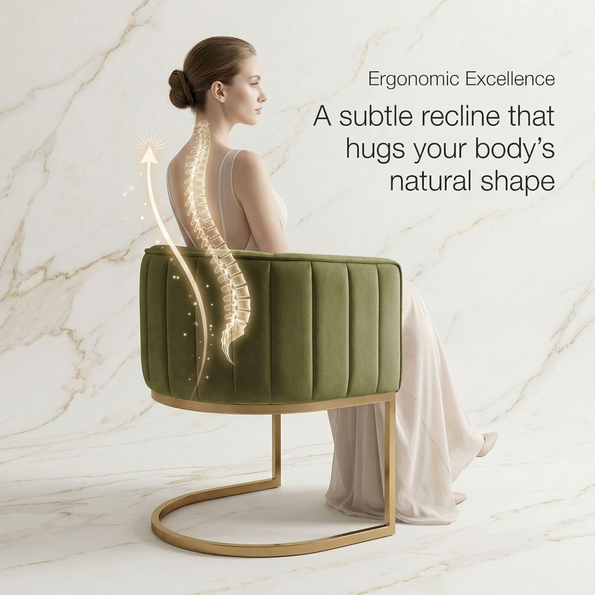 Hyfirm Olive Green and Gold Modern Barrel Dining Room Chairs Set of 4, Velvet Upholstered Accent Chairs with Curved Back for Kitchen Island, Luxury Comfort Seating Cantilever Metal Frame
