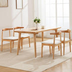 ROCITY Wood Dining Chairs Set of 4 Fabric Kitchen Chairs with Linen Cushion and Barrel Backs Mid Century Modern Dining Room Chairs Natural Wood