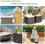 Pemberly Row 2PCS Patio Rattan Ottoman Seat with Storage, Off White, Durable Outdoor Furniture, Multipurpose Design for Patio Seating and Storage Solutions