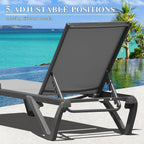 Domi Aluminum Pool Lounge Chair Outdoor Set of 2 Chaise Lounge Outdoor | Grey, Wheels, Adjustable, Textilene, All Weather, Poolside, Backyard, Patio, Deck, Outside