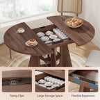 Extendable Round Dining Table for 4-8, 43.3in-59in Modern Kitchen Dining Table with Storage Shelf, Oval Dinner Table, Dining Room for Dining Living Room, Easy Assembly