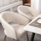 Hyfirm Set of 4 Cream Leather Dining Chairs, Modern Upholstered Kitchen Chairs Gold Metal Legs, Hollow Back, Accent Side Chair for Dining Room/Livingroom/Reception/Restaurant