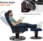 MCombo Manual Swivel Recliner with Ottoman, Chair Ottoman Set for RV Small Spaces, Living Room, Bedroom, Office 4919 (Chenille, Blue)