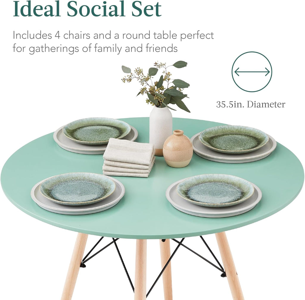 Best Choice Products 5-Piece Dining Set, Compact Mid-Century Modern Table & Chair Set for Home, Apartment w/ 4 Chairs, Plastic Seats, Wooden Legs, Metal Frame - Light Green/Oak