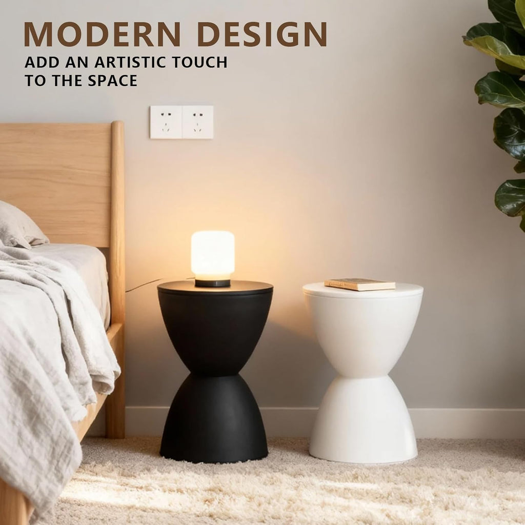 Hourglass Shaped Stool, Modern Side Table Round End Table Stool Attracting Attention Shoe Changing Home Use 43x30cm (Black)
