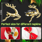 ZeeDix Gold Reindeer Christmas Napkin Rings Set of 24, Napkin Holder Ring for Christmas Dinner Table Decor Cloth Napkins, Wedding Receptions, Holiday Party, Banquet and Home Kitchen