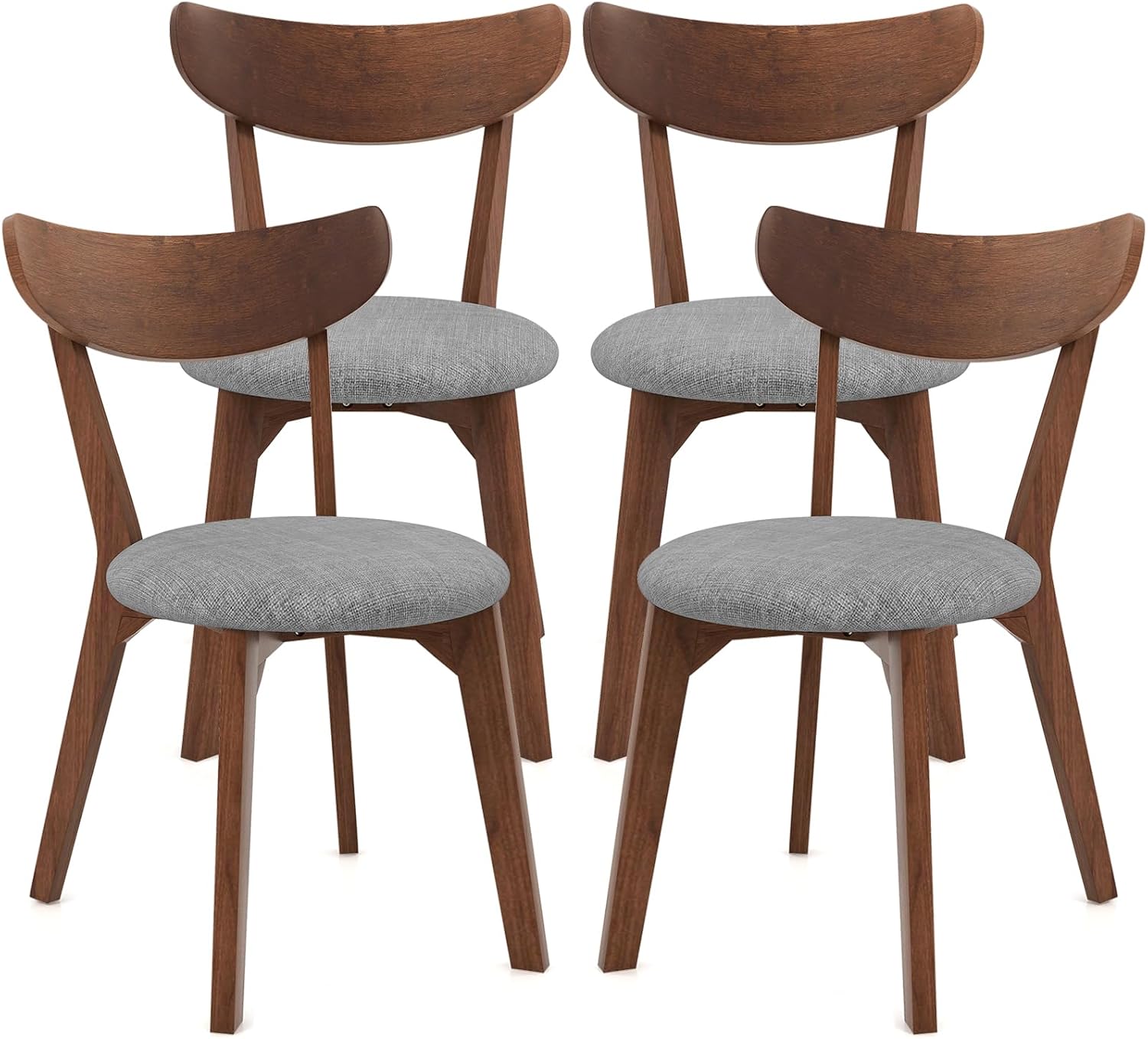 KOTEK Dining Chairs Set of 4, Mid Century Modern Kitchen Chairs with Rubber Wood Legs, Cushioned Seat, Curved Backrest, Wooden Side Chairs for Dining Room, Living Room